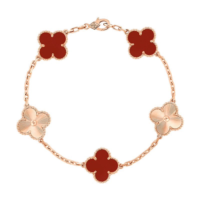 18K Vintage Alhambra Five Motifs Carnelian Clover Bracelet