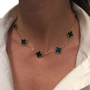 Click to view full screen 18K Vintage Alhambra Black 10 Motifs Clover Necklace photo review