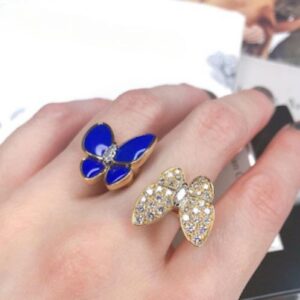 Click to view full screen 18K Two Butterfly Between the Finger Turquoise Ring photo review