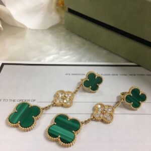 Click to view full screen 18K Magic Alhambra Three Malachite Motifs Clover Earrings photo review