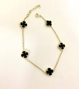 Click to view full screen 18K Vintage Alhambra Five Motifs Clover Onyx Bracelet photo review