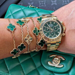 Click to view full screen 18K Vintage Alhambra Five Motifs Malachite Clover Bracelet photo review