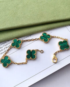 Click to view full screen 18K Vintage Alhambra Five Motifs Malachite Clover Bracelet photo review