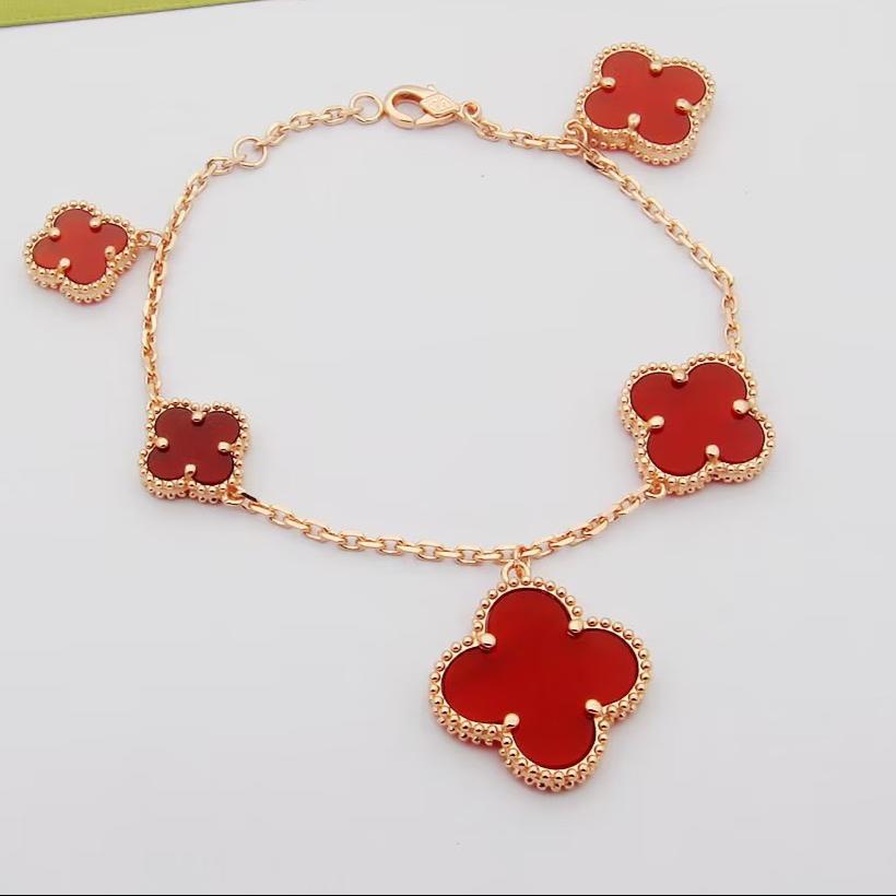 18K Magic Alhambra Five Carnelian Motifs Clover Bracelet